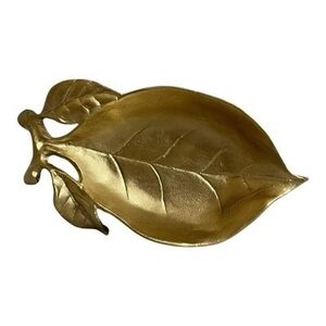 Vintage Gold Leaf Tray Decorative Metal Bowl Platter Made in Japan Home Decor VG